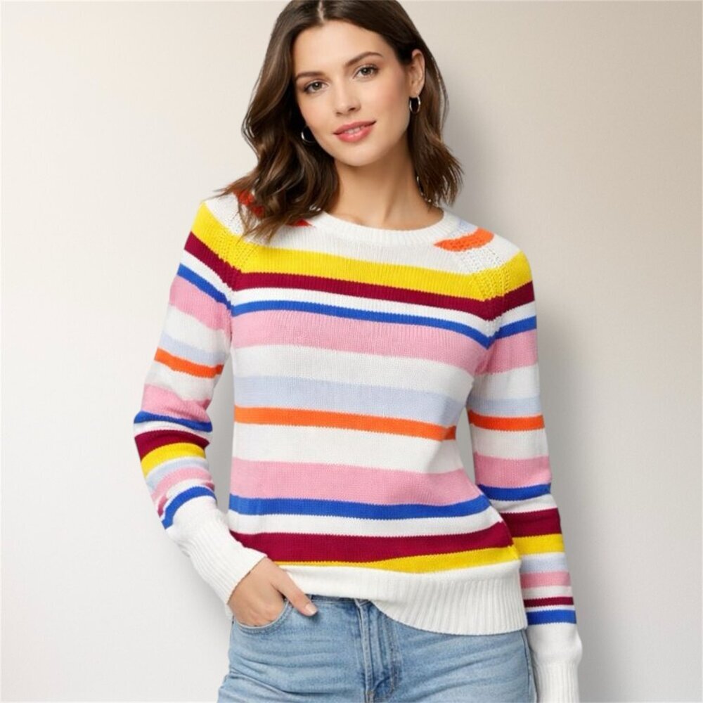 GAP XS Rainbow Stripe Cotton Knit‎ Crewneck Sweater Pullover Preppy Cottagecore